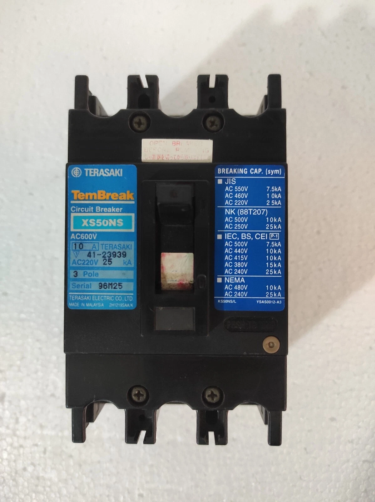 Terasaki TemBreak xs50ns / XS50NS 10A 3 Pole Circuit Breaker
